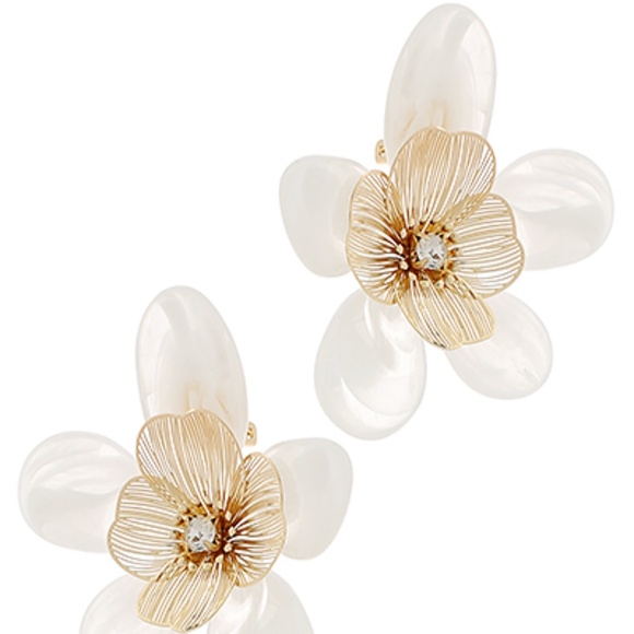 Filigree & Acetate Flower Clip Earrings - Picture 3 of 4